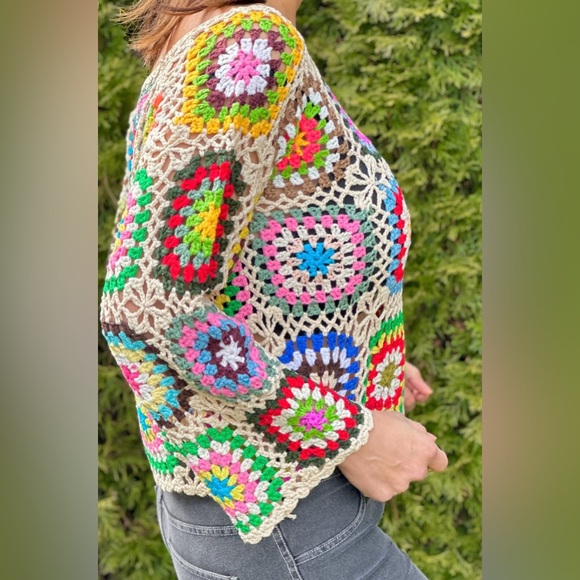 Handmade The Boho Chic Nadiya Crochet Pullover - Granny Square Sweater - Picture 4 of 7